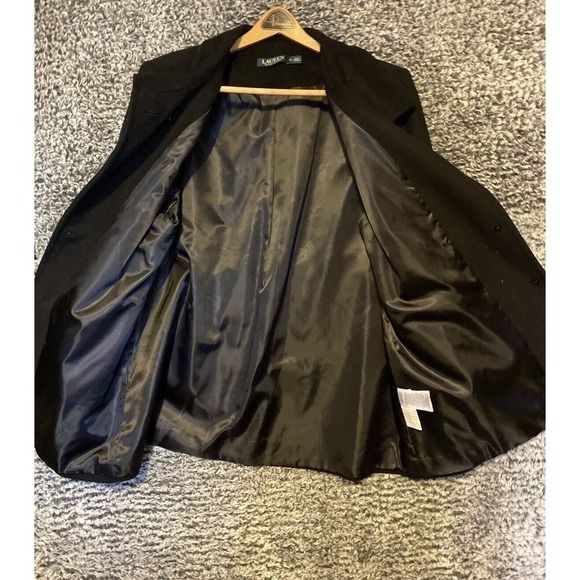 Ralph Lauren Womans 16 Long Wool Winter Coat Plus Size Single Breasted Black XL - Picture 4 of 14